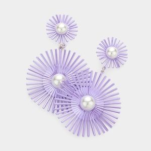 Purple Pearl Spiked 3.25" Abstract Dangle Earrings Fashion Statement Jewelry